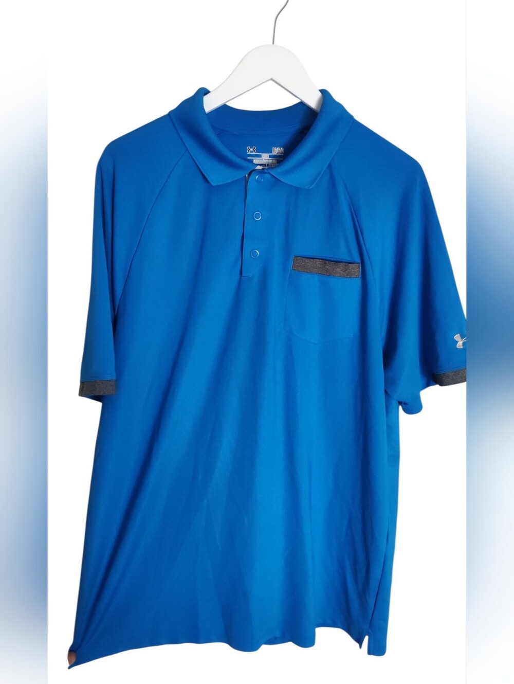 Blue Mens Retro HeatGeatUnderArmour Tech Polo Shirt Sz Large Golf